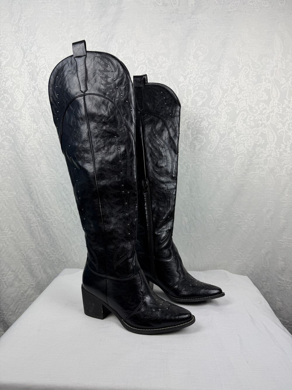 GPX Women's Black Embroidered Western Cowboy Boots 10WW Studded